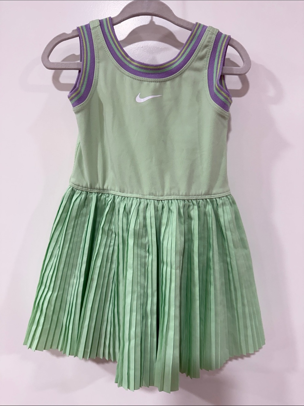 Nike Mint Green Girls' Pleated Tank Dress with Purple Trim 2T